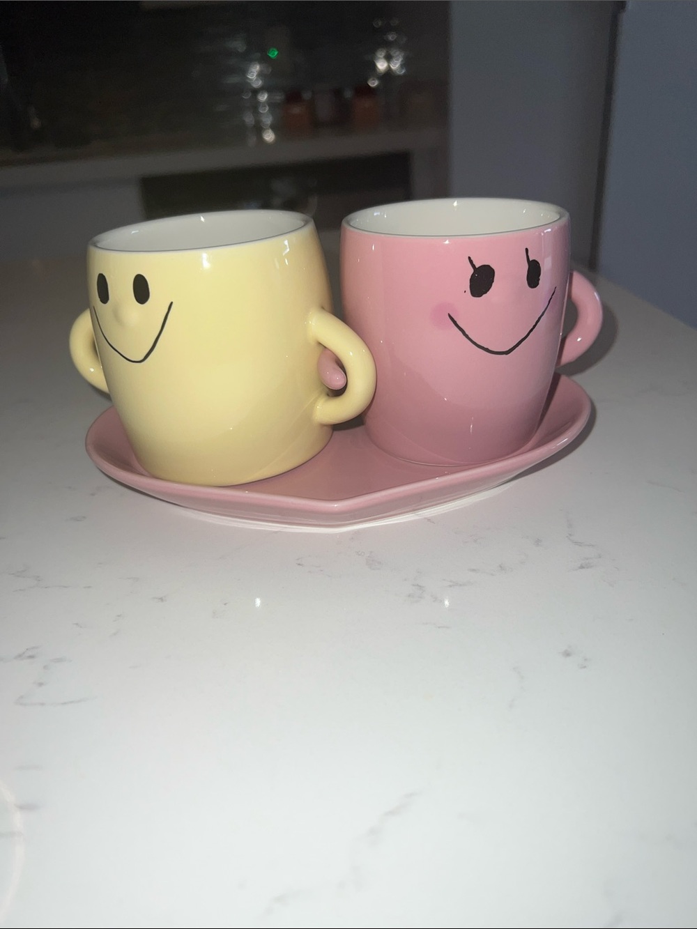 Smiley Face Yellow & Pink Espresso Cup Set